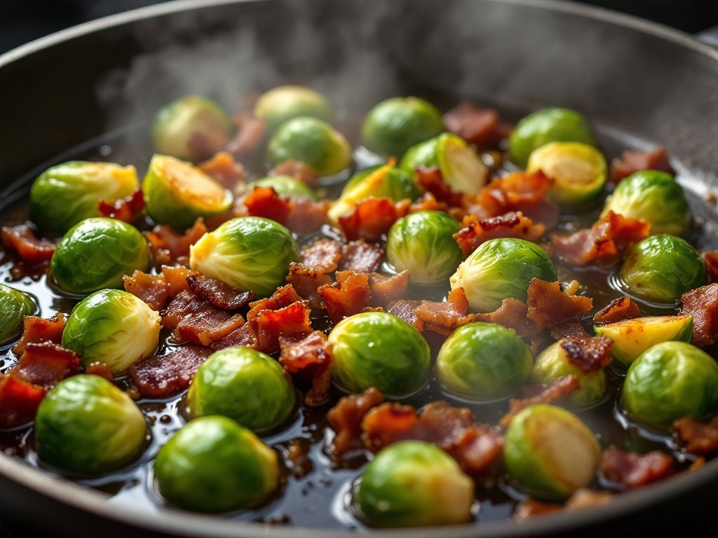Roasted Brussels Sprouts with Bacon and Balsamic Glaze