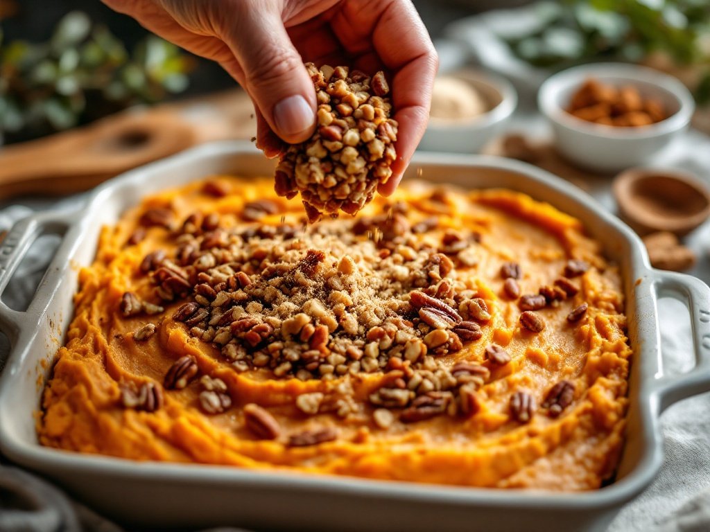 Sweet Potato Casserole with Pecan Topping