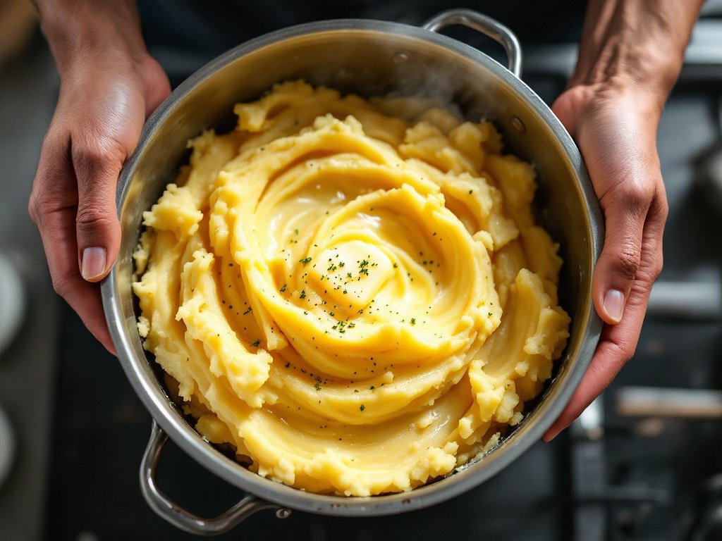Creamy Garlic Mashed Potatoes in a serving dish
