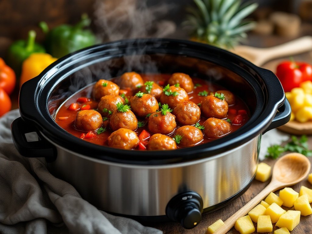 Sweet and Sour Meatballs in a Crockpot